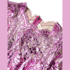 Metallic Fuchsia Floral Sheath Mini Dress