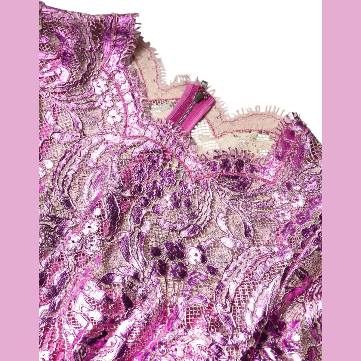 Metallic Fuchsia Floral Sheath Mini Dress