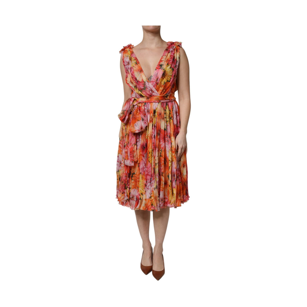Dolce & Gabbana Multicolor Floral Silk V-neck Chiffon Dress