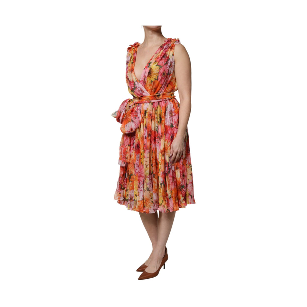 Dolce & Gabbana Multicolor Floral Silk V-neck Chiffon Dress