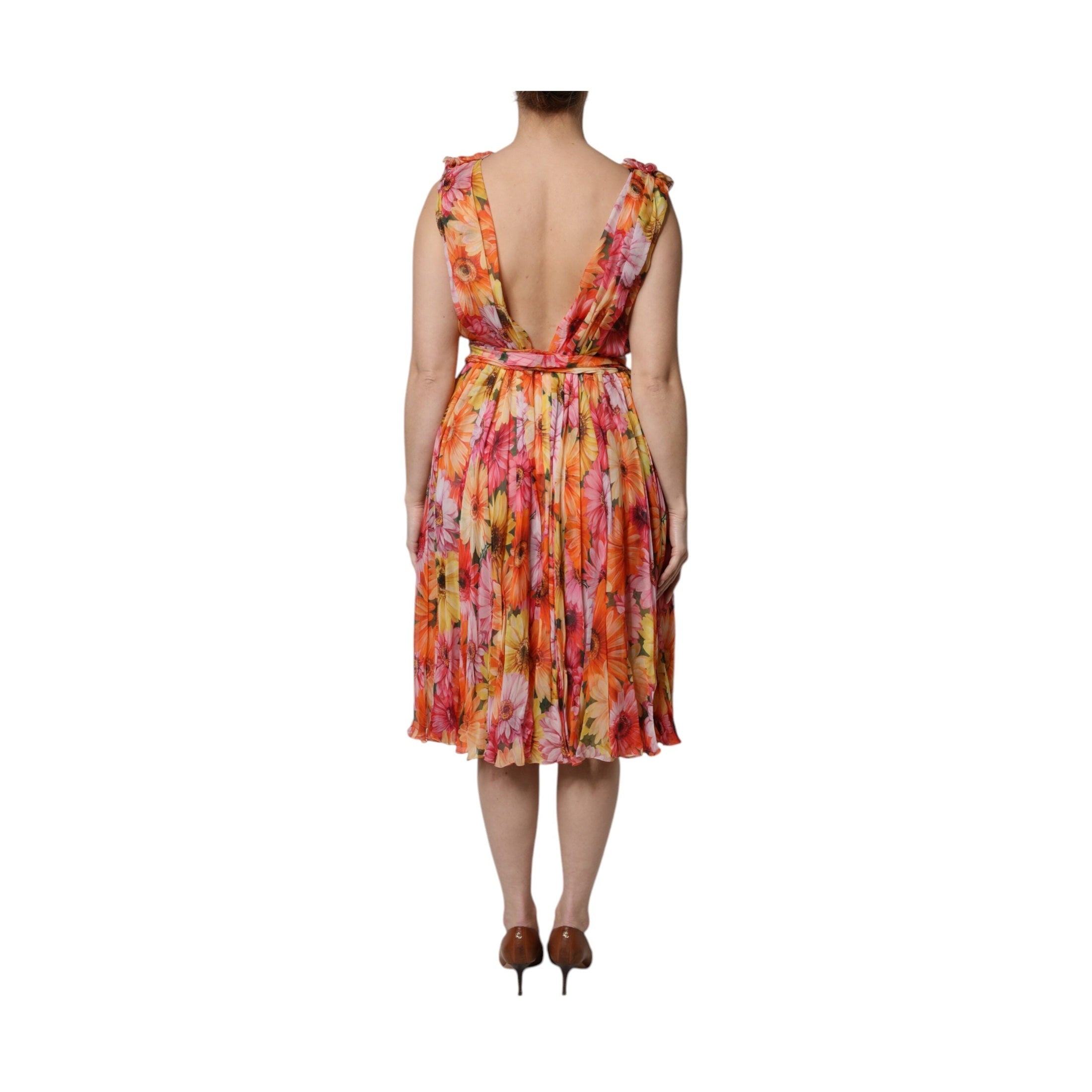 Dolce & Gabbana Multicolor Floral Silk V-neck Chiffon Dress