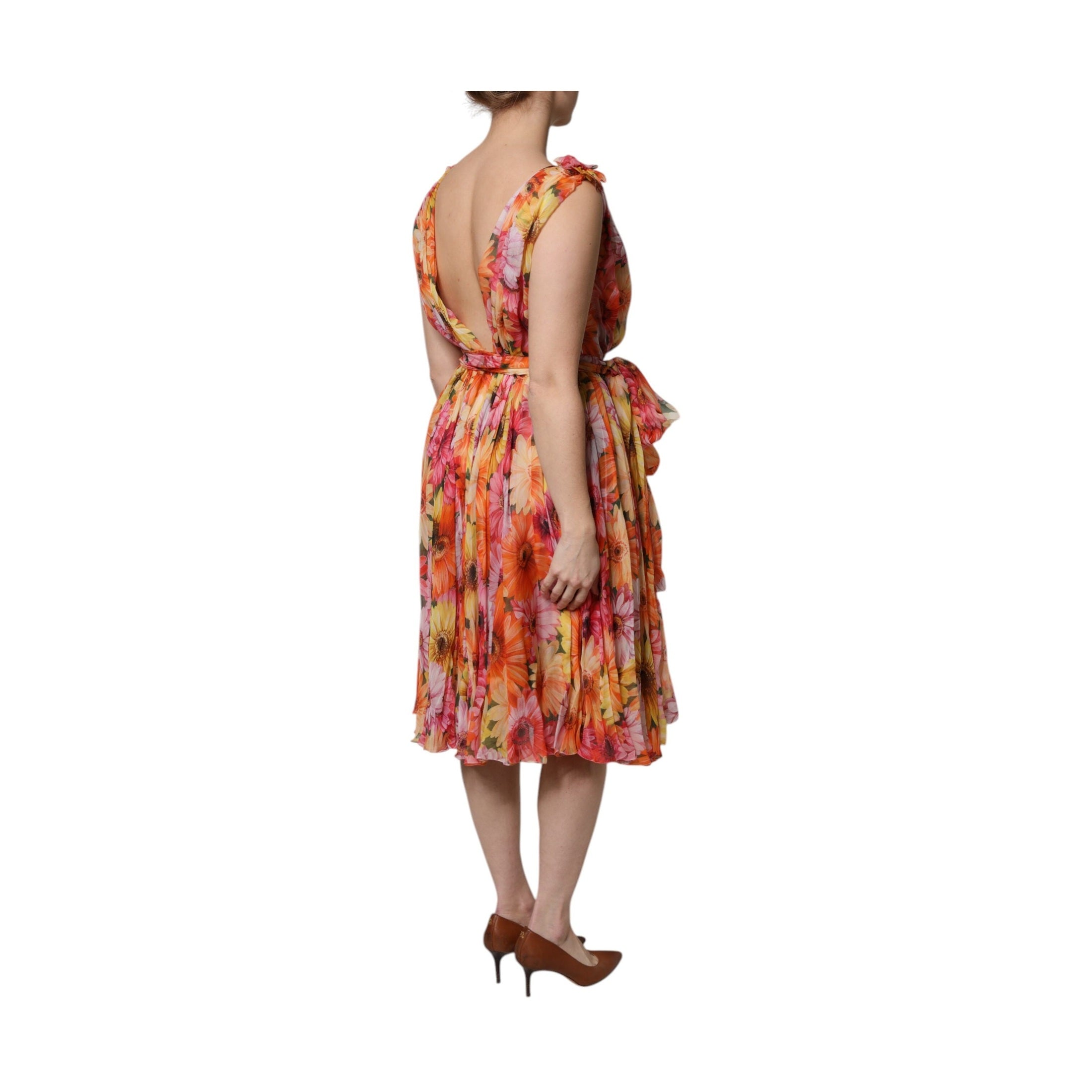 Dolce & Gabbana Multicolor Floral Silk V-neck Chiffon Dress