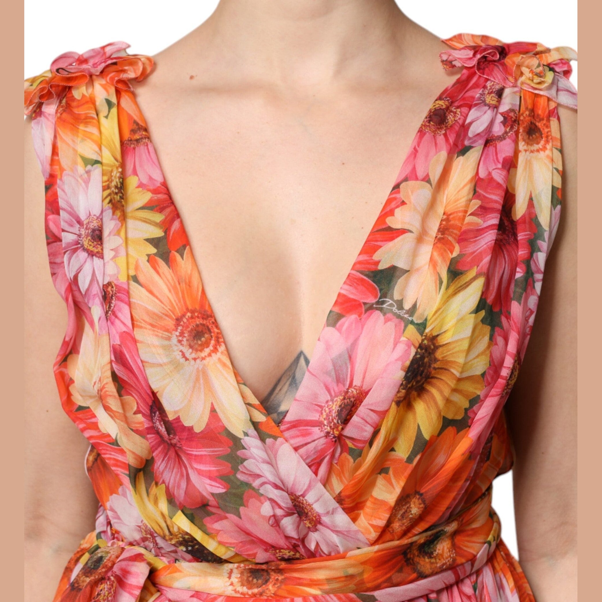 Dolce & Gabbana Multicolor Floral Silk V-neck Chiffon Dress