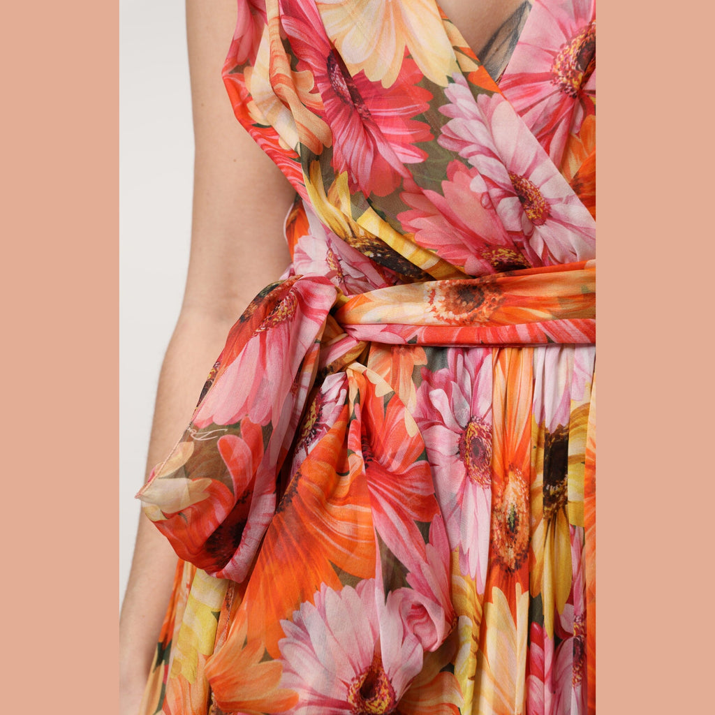 Dolce & Gabbana Multicolor Floral Silk V-neck Chiffon Dress