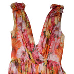 Multicolor Floral Silk V-neck Chiffon Dress
