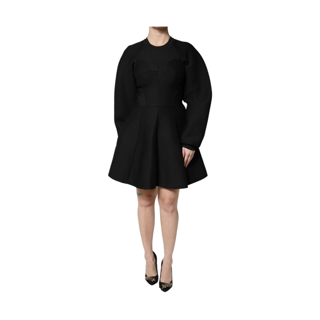 Dolce & Gabbana Black Cotton Long Sleeves A-line Mini Dress