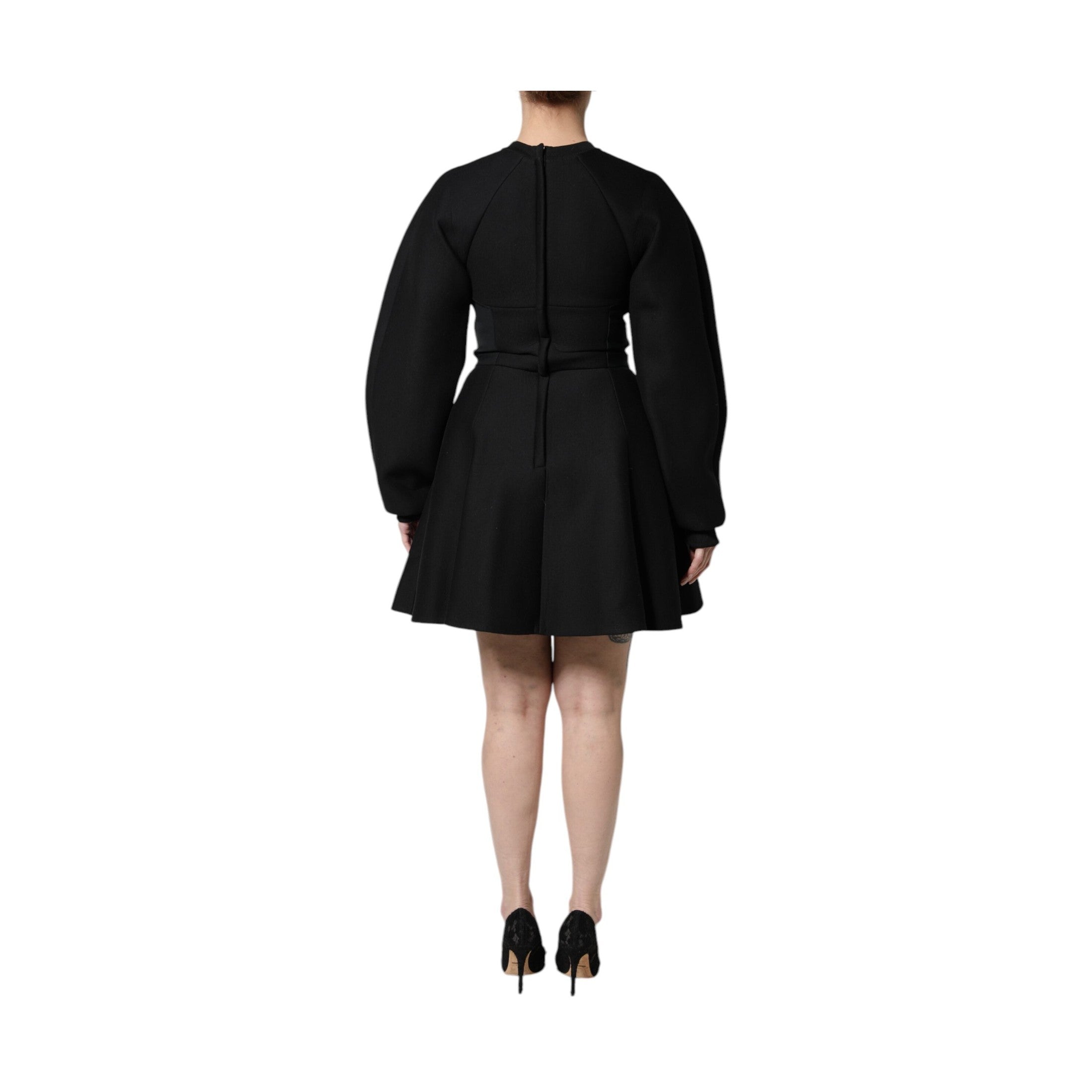 Dolce & Gabbana Black Cotton Long Sleeves A-line Mini Dress