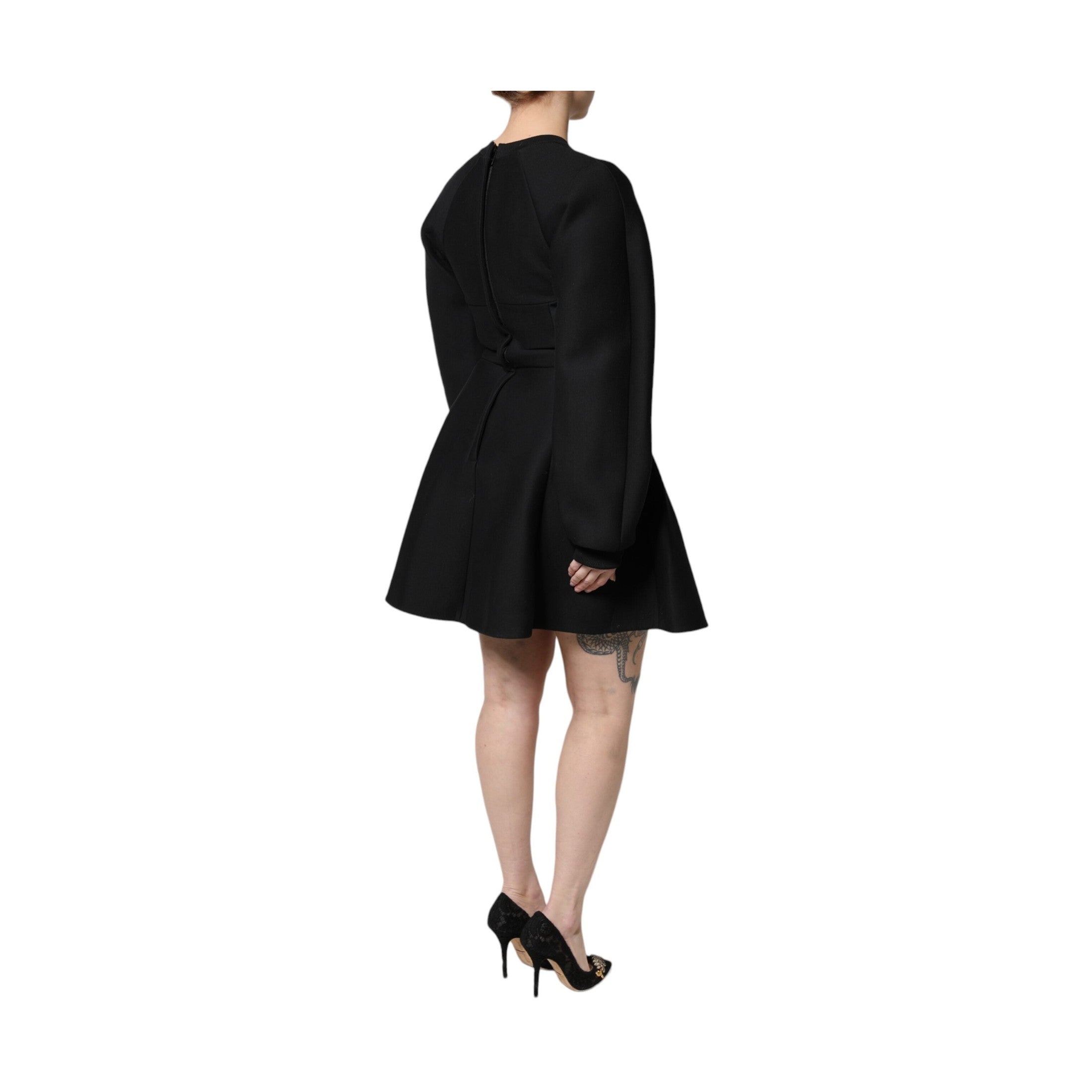 Dolce & Gabbana Black Cotton Long Sleeves A-line Mini Dress
