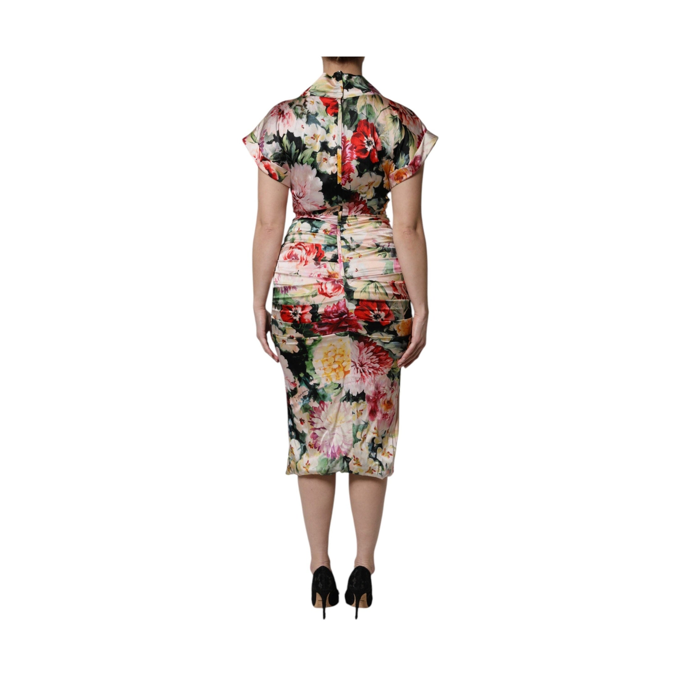 Dolce & Gabbana Multicolor Floral Short Sleeves Sheath Midi Dress