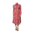 Dolce & Gabbana White Red Stripes Long Sleeves Midi Dress