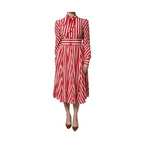 Dolce & Gabbana White Red Stripes Long Sleeves Midi Dress