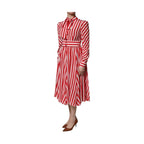 Dolce & Gabbana White Red Stripes Long Sleeves Midi Dress