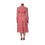 Dolce & Gabbana White Red Stripes Long Sleeves Midi Dress