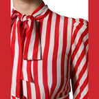 Dolce & Gabbana White Red Stripes Long Sleeves Midi Dress
