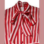 Dolce & Gabbana White Red Stripes Long Sleeves Midi Dress