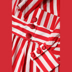 White Red Stripes Long Sleeves Midi Dress
