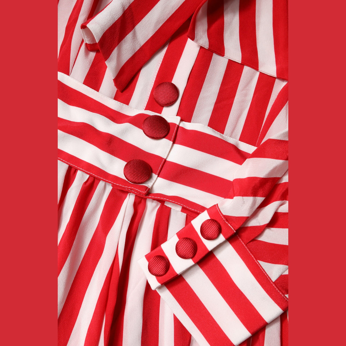 White Red Stripes Long Sleeves Midi Dress
