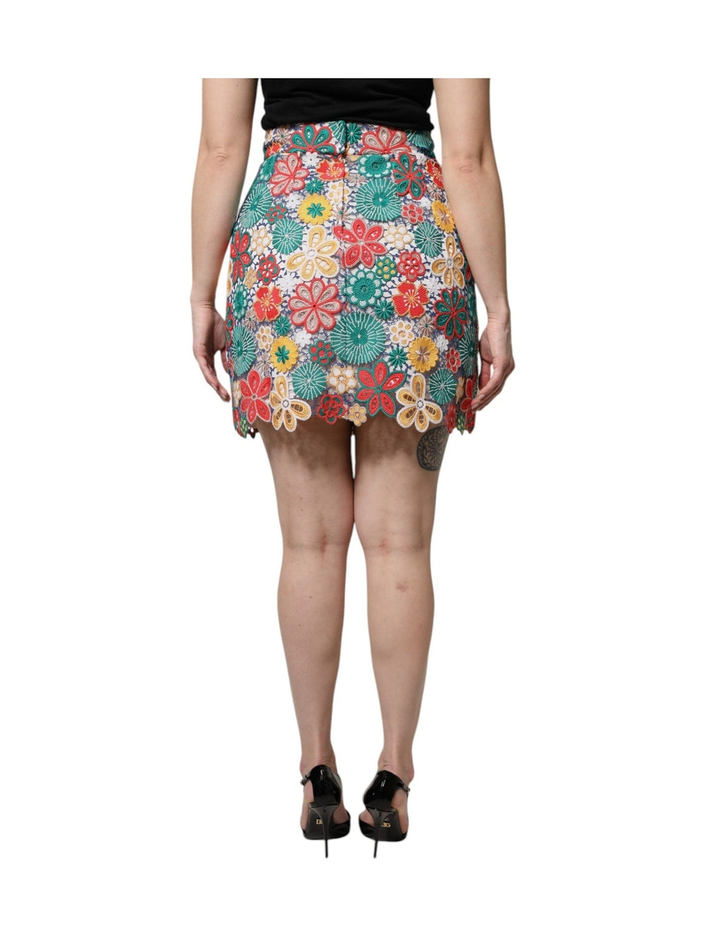 Dolce & Gabbana Multicolor Floral Lace High Waist Mini Skirt