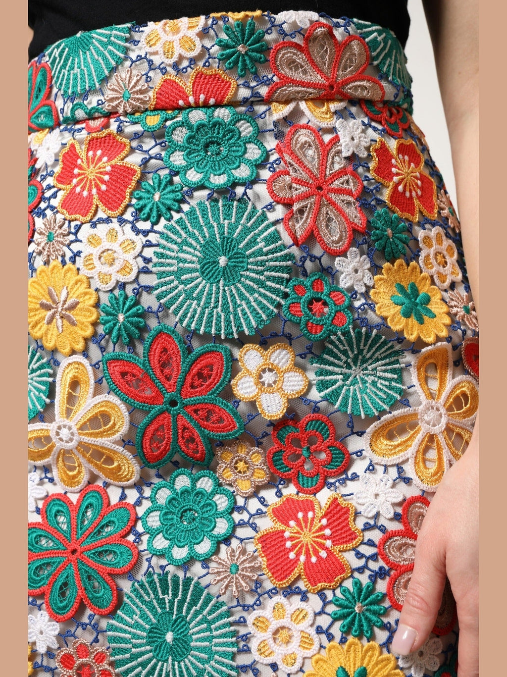 Dolce & Gabbana Multicolor Floral Lace High Waist Mini Skirt