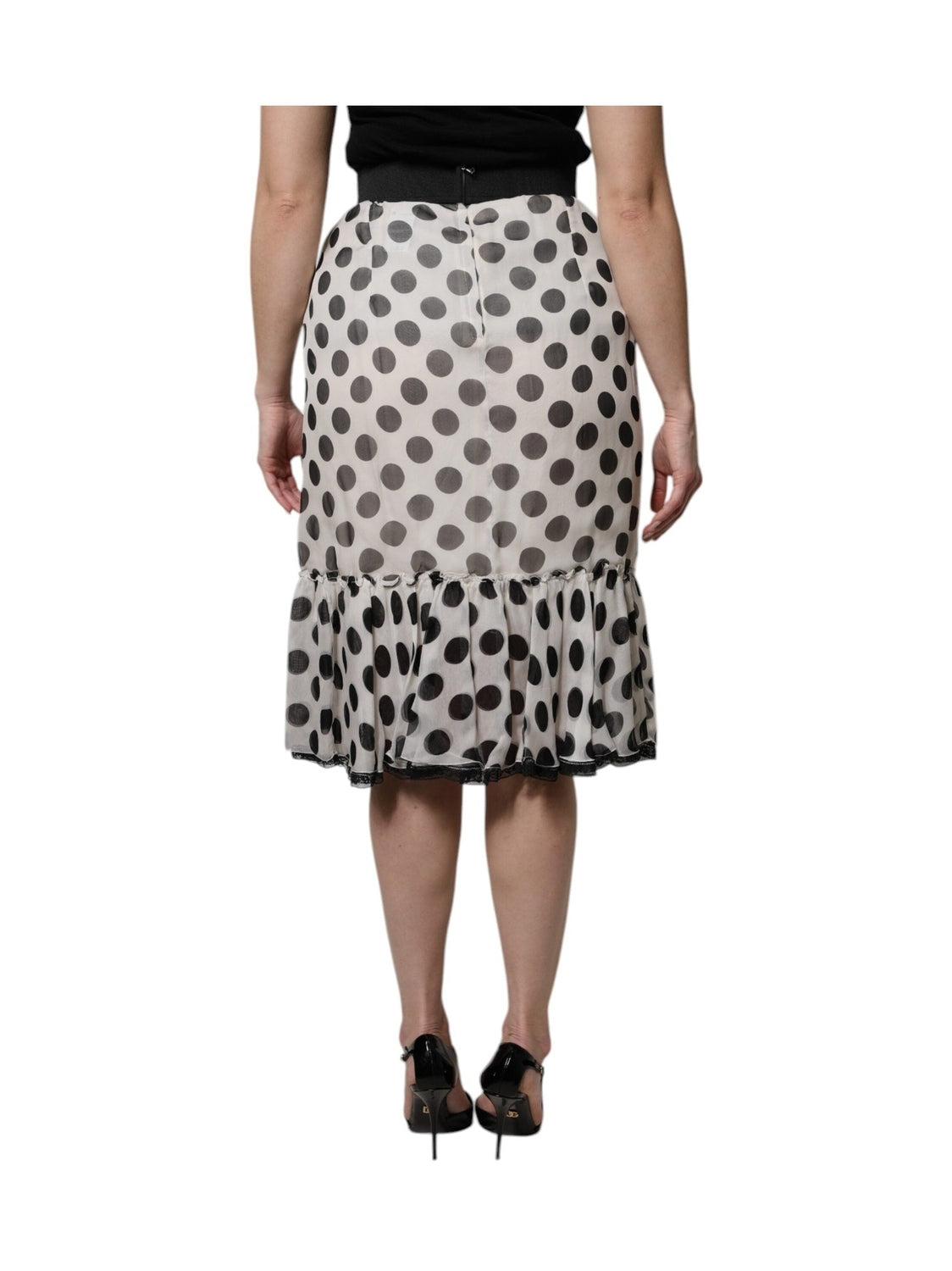 Dolce & Gabbana White Black Polka Dots Knee Length Skirt