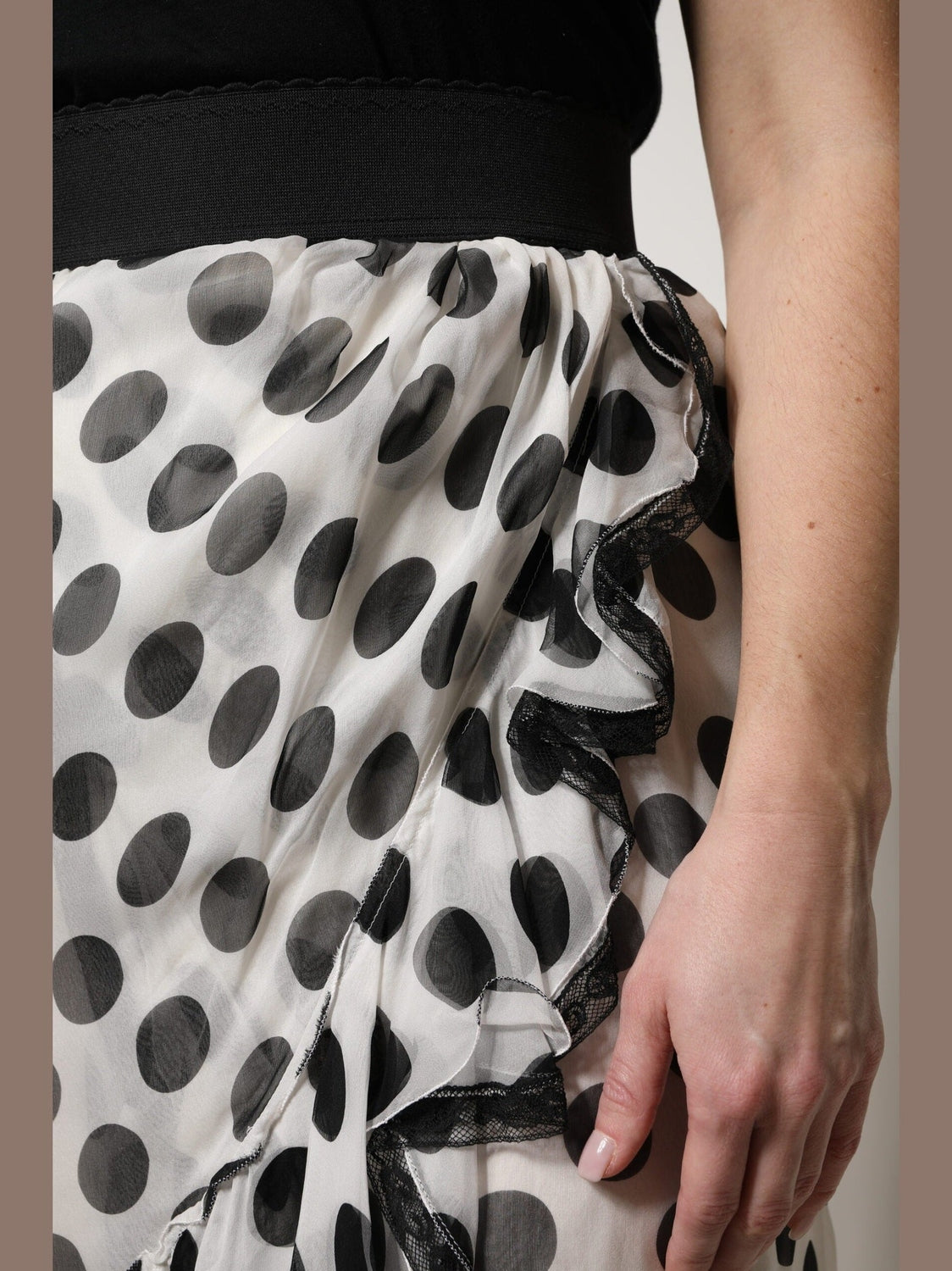 Dolce & Gabbana White Black Polka Dots Knee Length Skirt