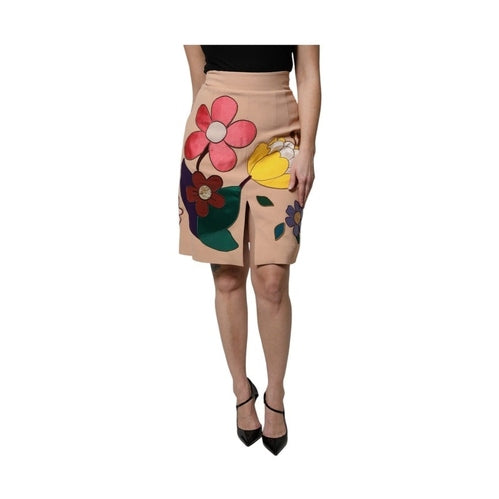 Beige Floral High Waist Pencil Cut Skirt