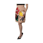Dolce & Gabbana Beige Floral High Waist Pencil Cut Skirt