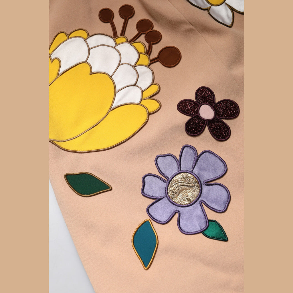 Beige Floral High Waist Pencil Cut Skirt