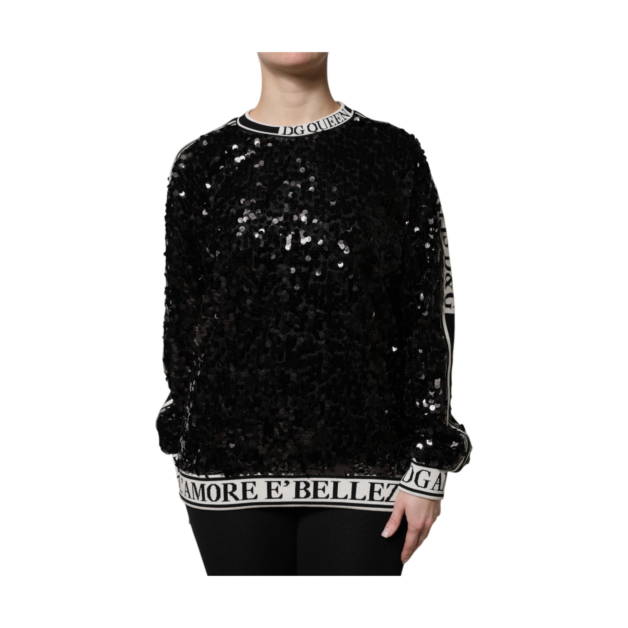 Dolce & Gabbana Black DG Queen Sequin Pullover Sweater