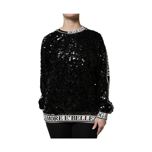 Dolce & Gabbana Black DG Queen Sequin Pullover Sweater