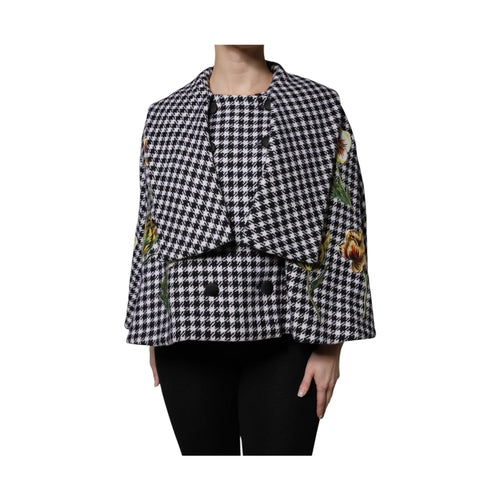 Dolce & Gabbana Black White Monochrome Patterned Floral Cape Jacket