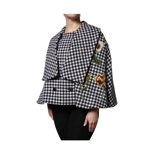 Dolce & Gabbana Black White Monochrome Patterned Floral Cape Jacket