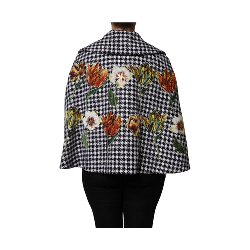 Dolce & Gabbana Black White Monochrome Patterned Floral Cape Jacket