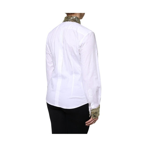 Dolce & Gabbana White Cotton Long Sleeves Sequin Shirt Top