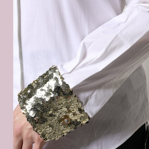 Dolce & Gabbana White Cotton Long Sleeves Sequin Shirt Top