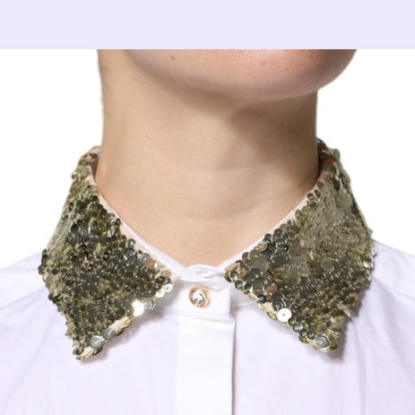 Dolce & Gabbana White Cotton Long Sleeves Sequin Shirt Top