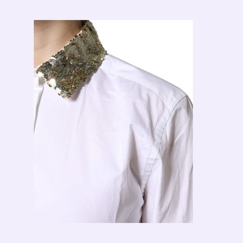 Dolce & Gabbana White Cotton Long Sleeves Sequin Shirt Top