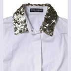White Cotton Long Sleeves Sequin Shirt Top