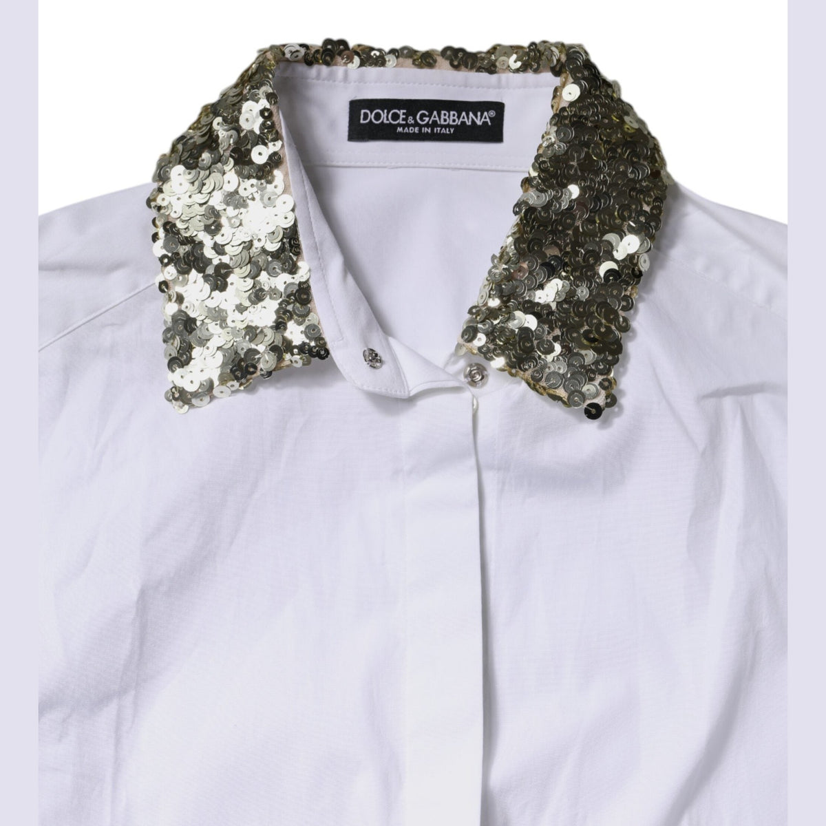 White Cotton Long Sleeves Sequin Shirt Top