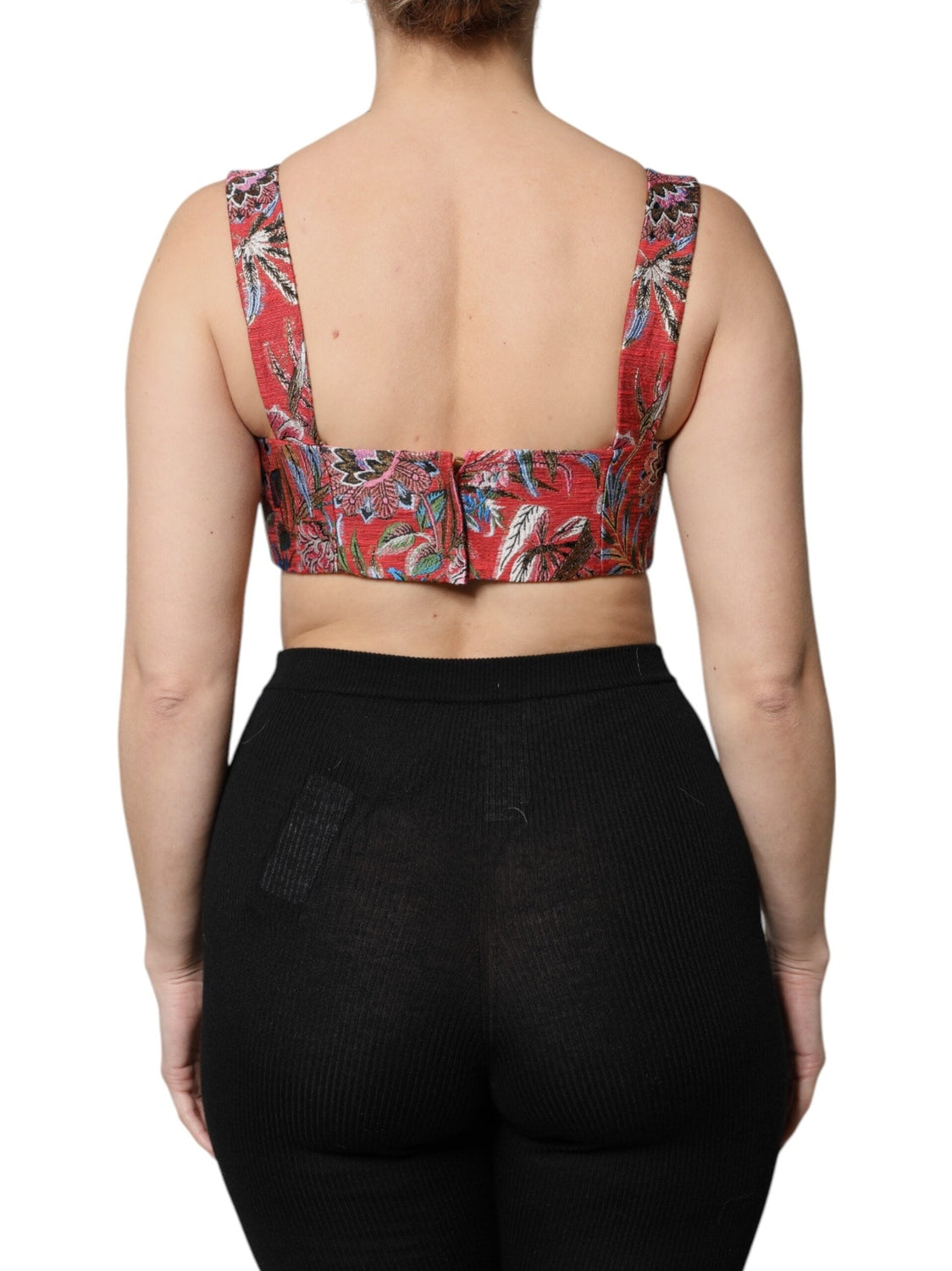 Dolce & Gabbana Red Floral Brocade Cropped Bustier Corset Top