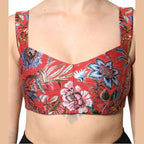 Dolce & Gabbana Red Floral Brocade Cropped Bustier Corset Top