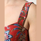 Dolce & Gabbana Red Floral Brocade Cropped Bustier Corset Top
