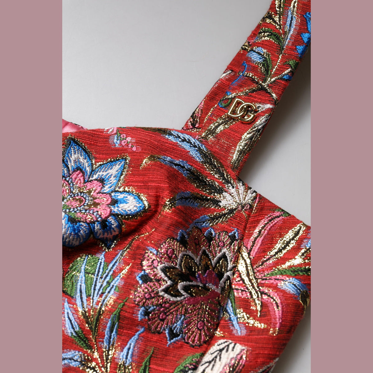 Red Floral Brocade Cropped Bustier Corset Top