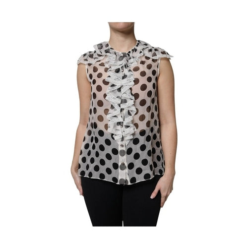 Dolce & Gabbana White Black Polka Dot Cotton Sleeveless Top