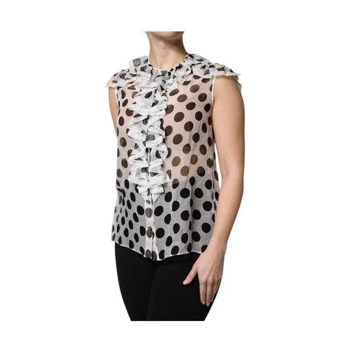Dolce & Gabbana White Black Polka Dot Cotton Sleeveless Top