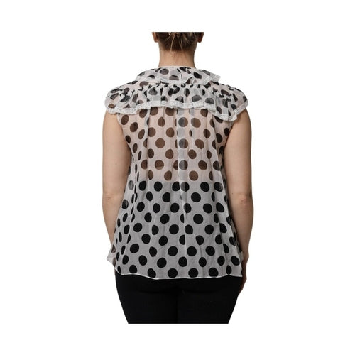 Dolce & Gabbana White Black Polka Dot Cotton Sleeveless Top