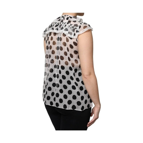 Dolce & Gabbana White Black Polka Dot Cotton Sleeveless Top