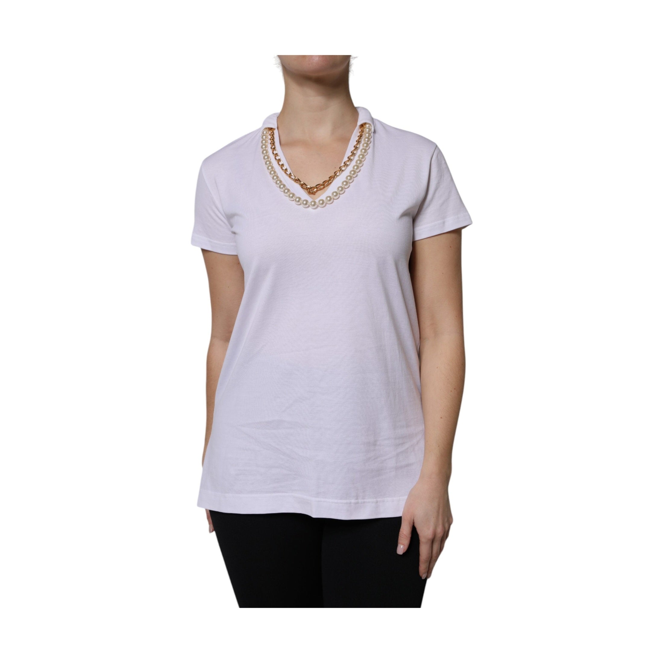 Dolce & Gabbana White Necklace Cotton Short Sleeve T-shirt