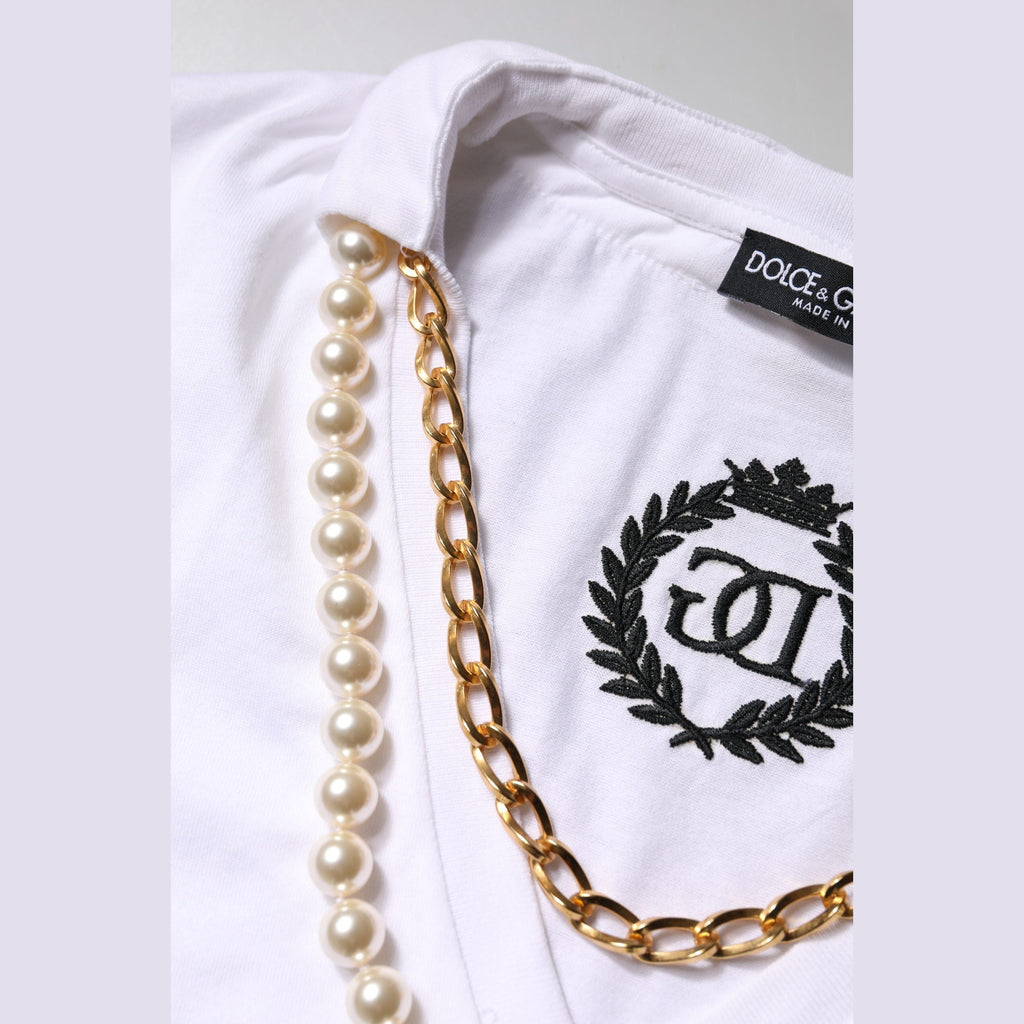 White Necklace Cotton Short Sleeve T-shirt