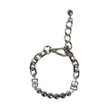 Silver Tone Chain Lobster Clasp Logo Gray Pearls Bracelet